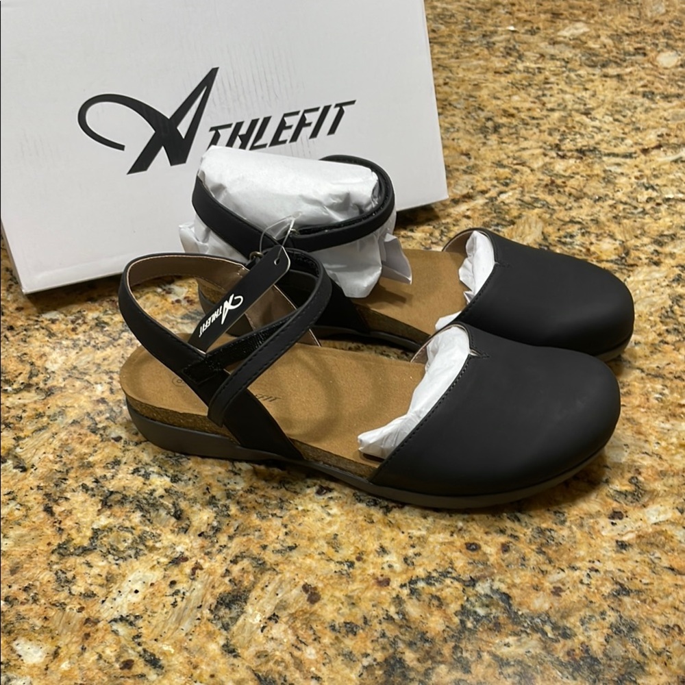 Never worn Athlefit black closed toe sandals.  Size 9
